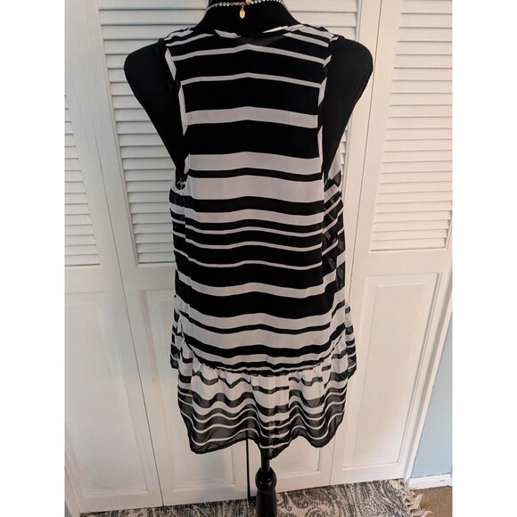 Aeropostale Womens Jr L Sheer Black White Striped Extended Back Tank Top Flowy - Picture 5 of 9